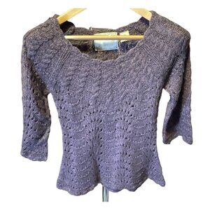 Sparrow NWT Anthropologie Purple Crochet Knit Boat Neck Pullover Sweater Sz XS